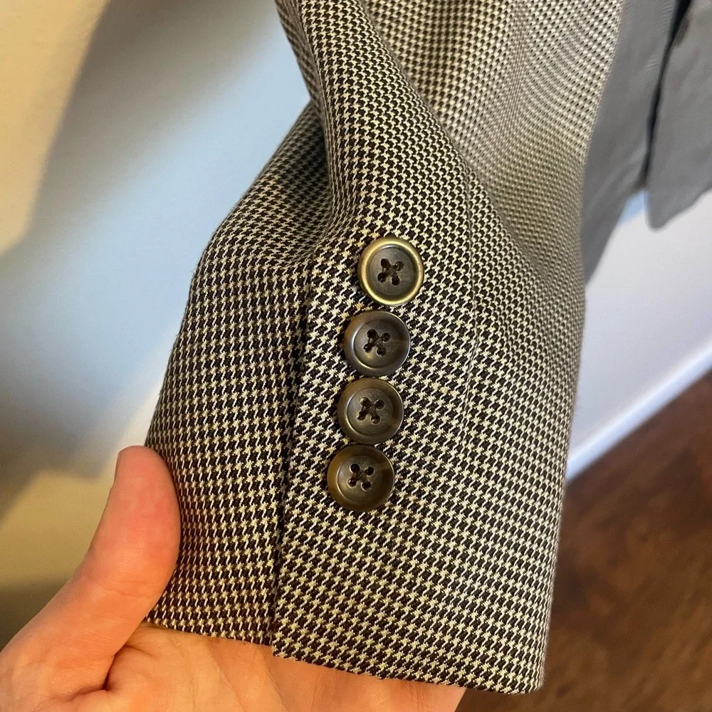 NWT Oscar De La Renta 100% Mulberry Silk Blazer 42L Houndstooth 3 Button